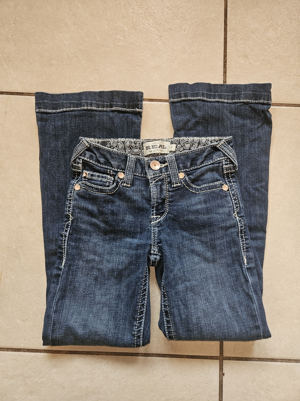 Ariat REAL Denim Indigo Kids Jeans with White Contrast Stitching
